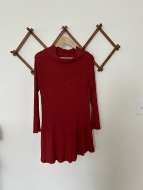 We The Free Ribbed V-Neck Tunic in Brick Red